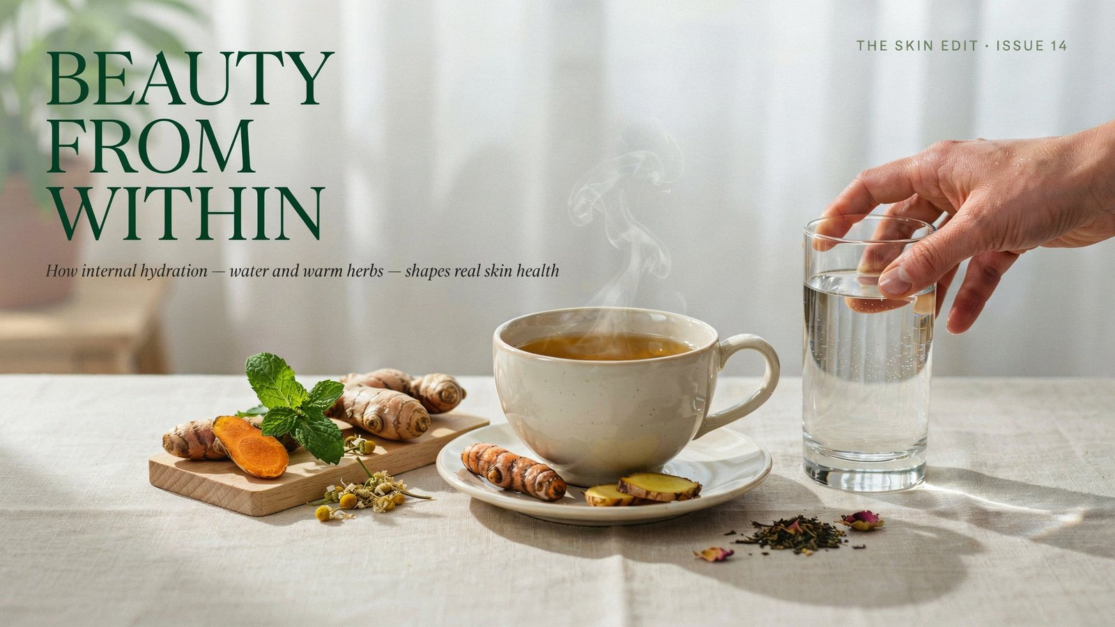 The Importance of Internal Hydration Through Drinking Water and Warming Herbs for Skin Beauty